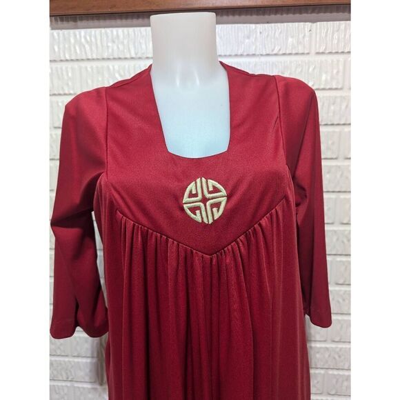 Diamond Tea Gown By Diane Deckel Women's Red Polyester Side Pockets Maxi Dress S - Picture 2 of 7